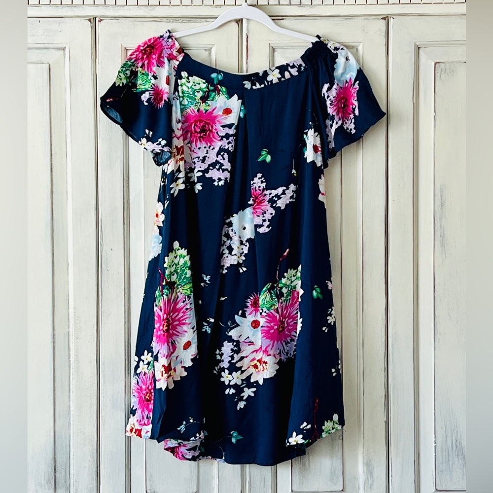 🟠NWT DAVI & DANI Flutter Sleeve Mini Dress with Pockets in Navy/Floral MED